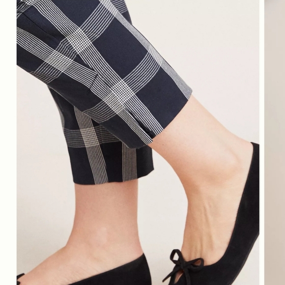 Anthropologie The Essential Slim Trousers in Black & White Plaid Print Size 24W - Picture 3 of 9